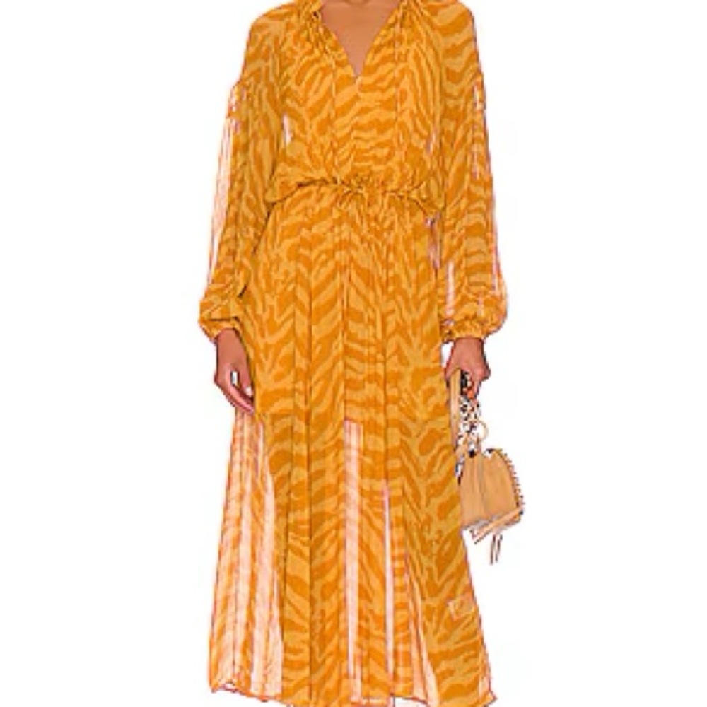 Essentiel Antwerp beesknees dress. Yellow and Orange V-Neck Long Sleeve Sundress